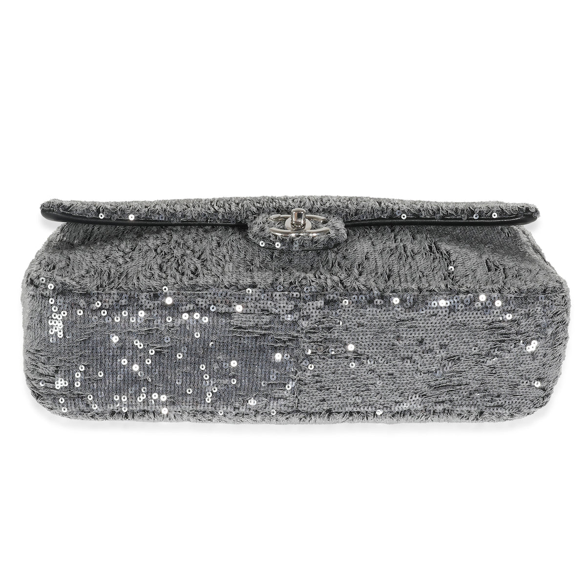 CHANEL Silver Sequin Jumbo Single Flap Bag