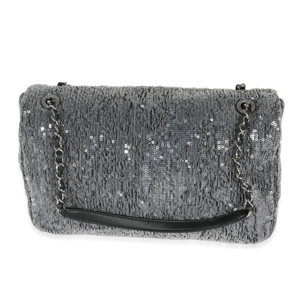 CHANEL Silver Sequin Jumbo Single Flap Bag