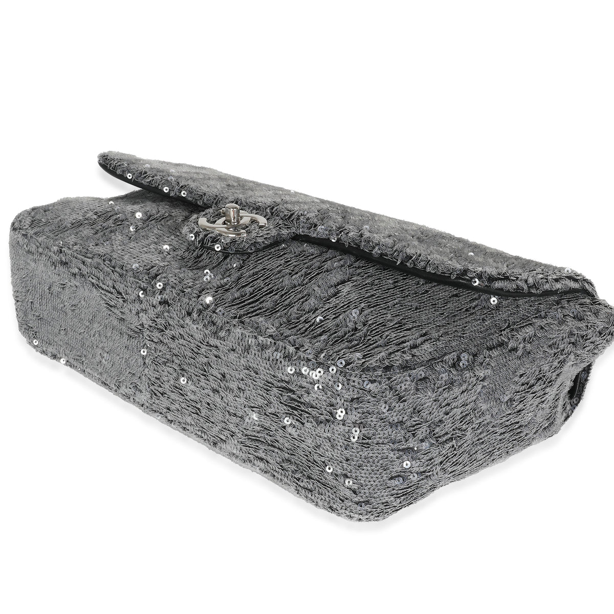 CHANEL Silver Sequin Jumbo Single Flap Bag