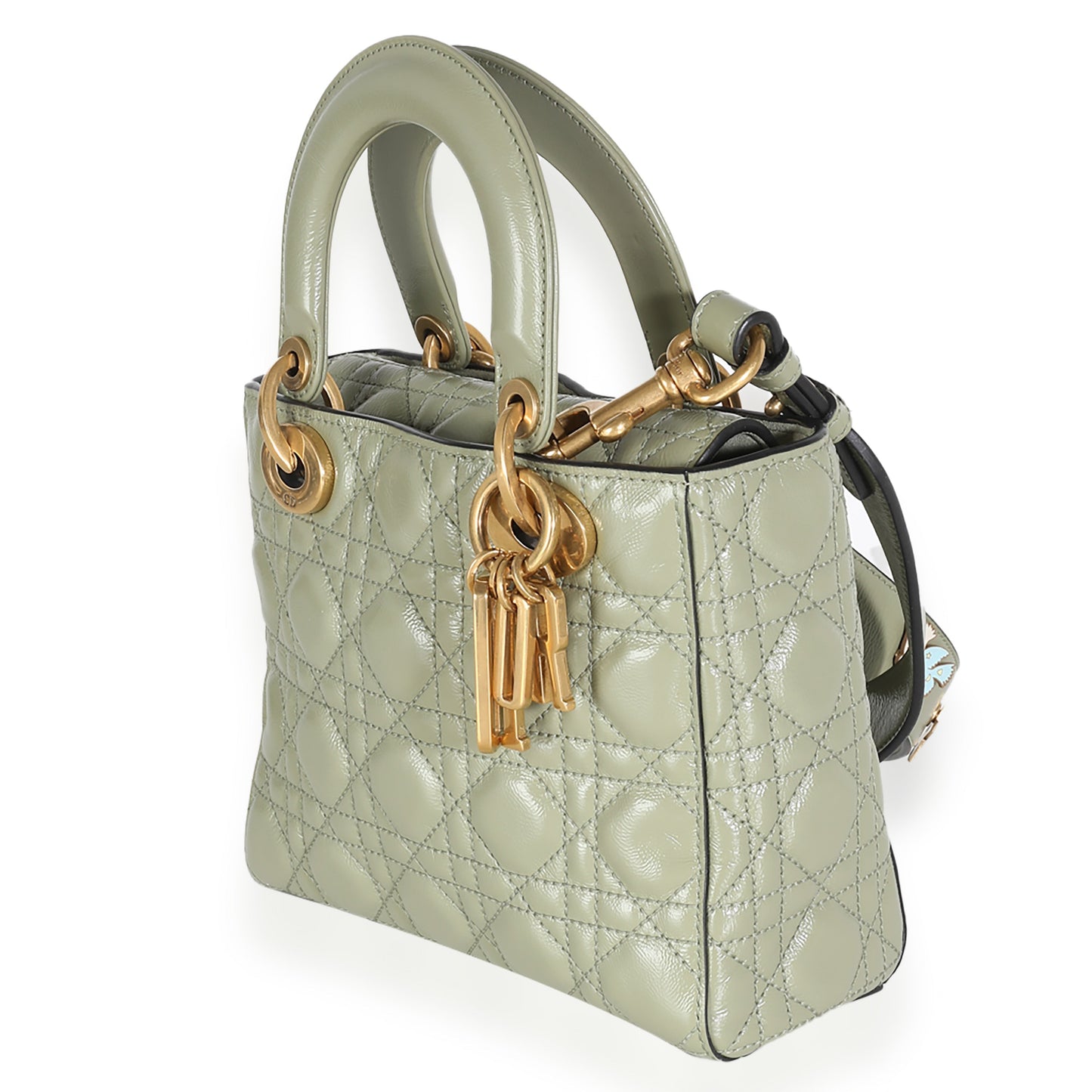 CHRISTIAN DIOR Green Crinkled Patent Cannage Lucky Badges My Lady Dior Bag