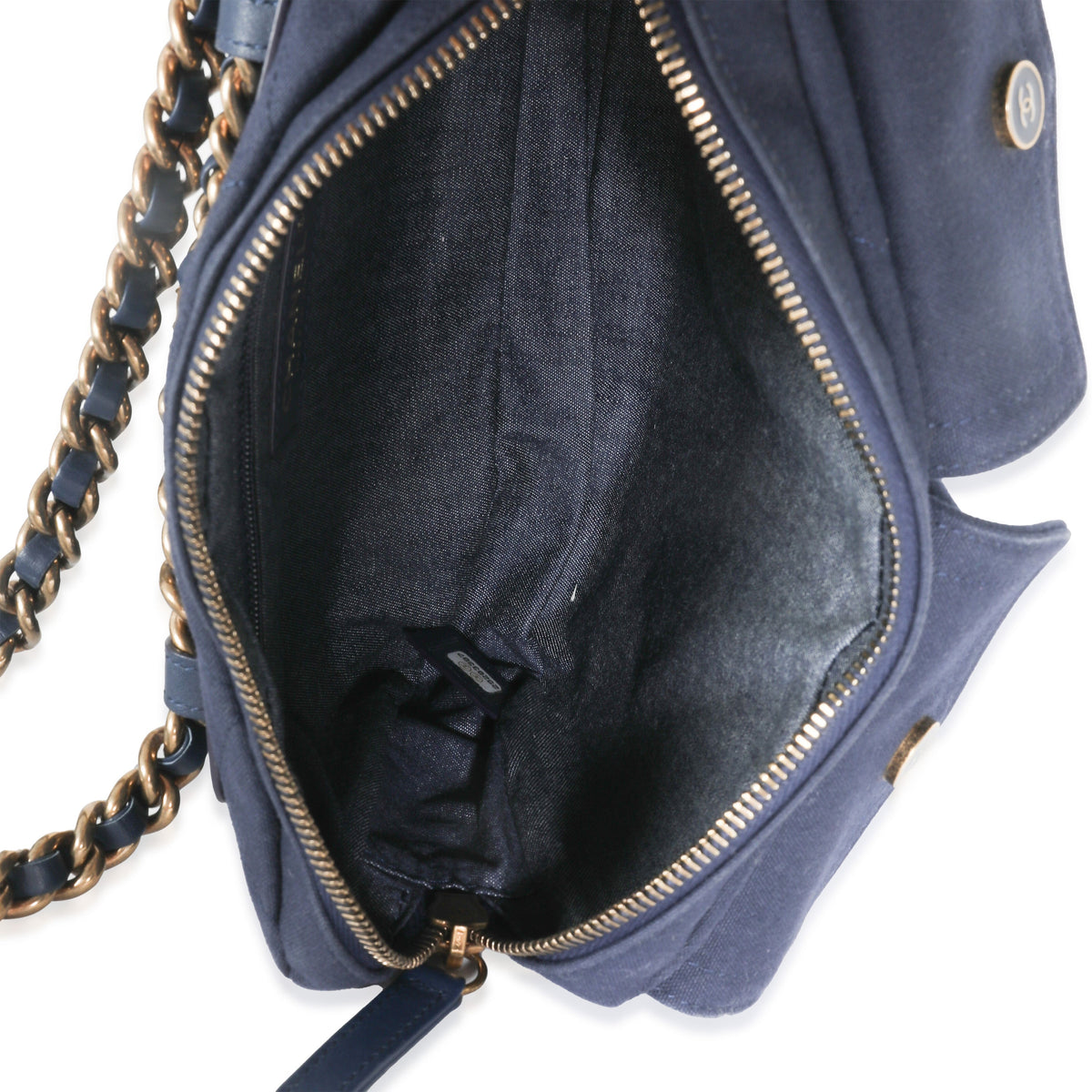 Top Quality Chanel Navy Canvas Double Pocket Waist Bag