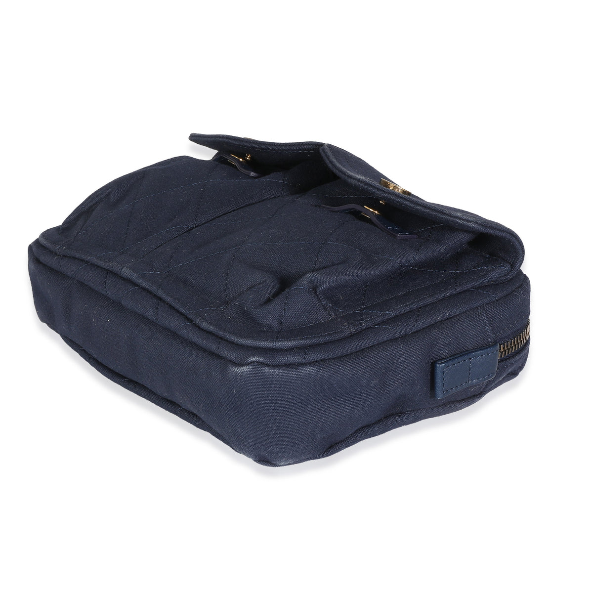 CHANEL Navy Canvas Double Pocket Waist Bag