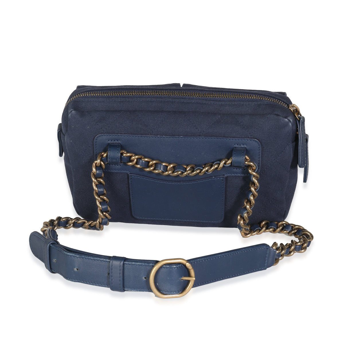 Top Quality Chanel Navy Canvas Double Pocket Waist Bag