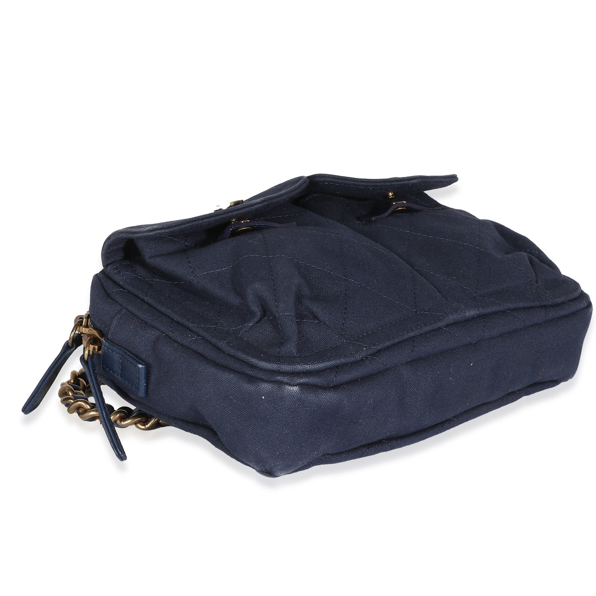 CHANEL Navy Canvas Double Pocket Waist Bag