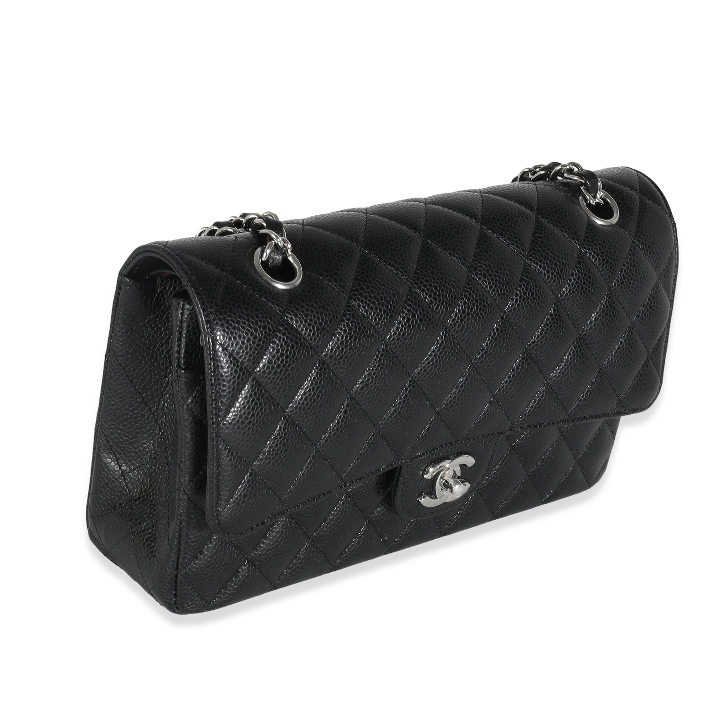 CHANEL Black Quilted Caviar Medium Classic Double Flap Bag