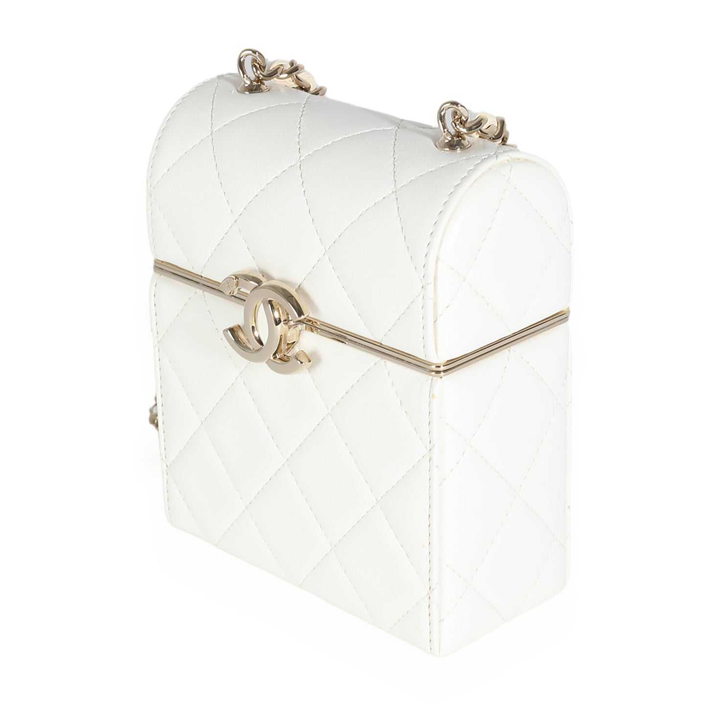 CHANEL 22P White Quilted Lambskin Mini Box Clutch