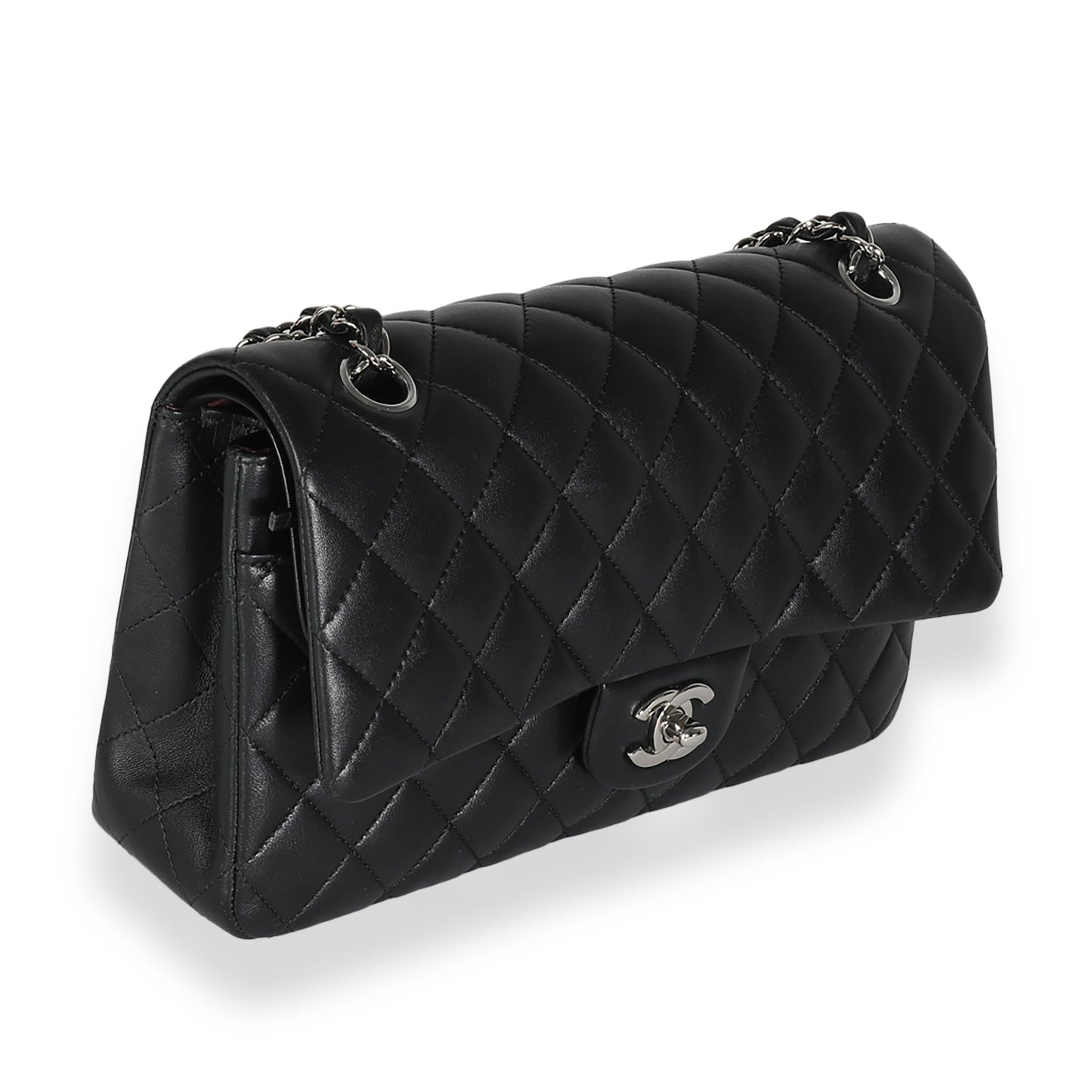 CHANEL Black Quilted Lambskin Medium Classic Double Flap Bag