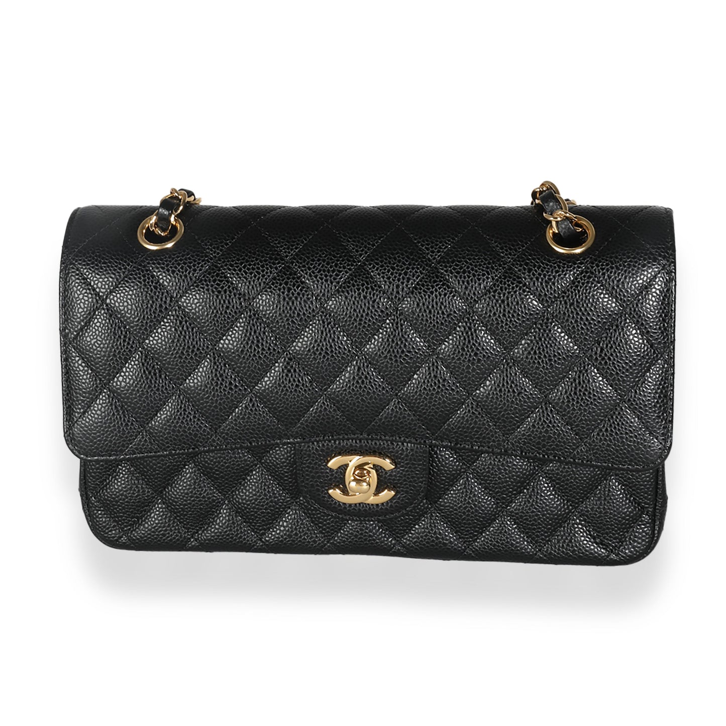 CHANEL Black Quilted Caviar Medium Classic Double Flap Bag