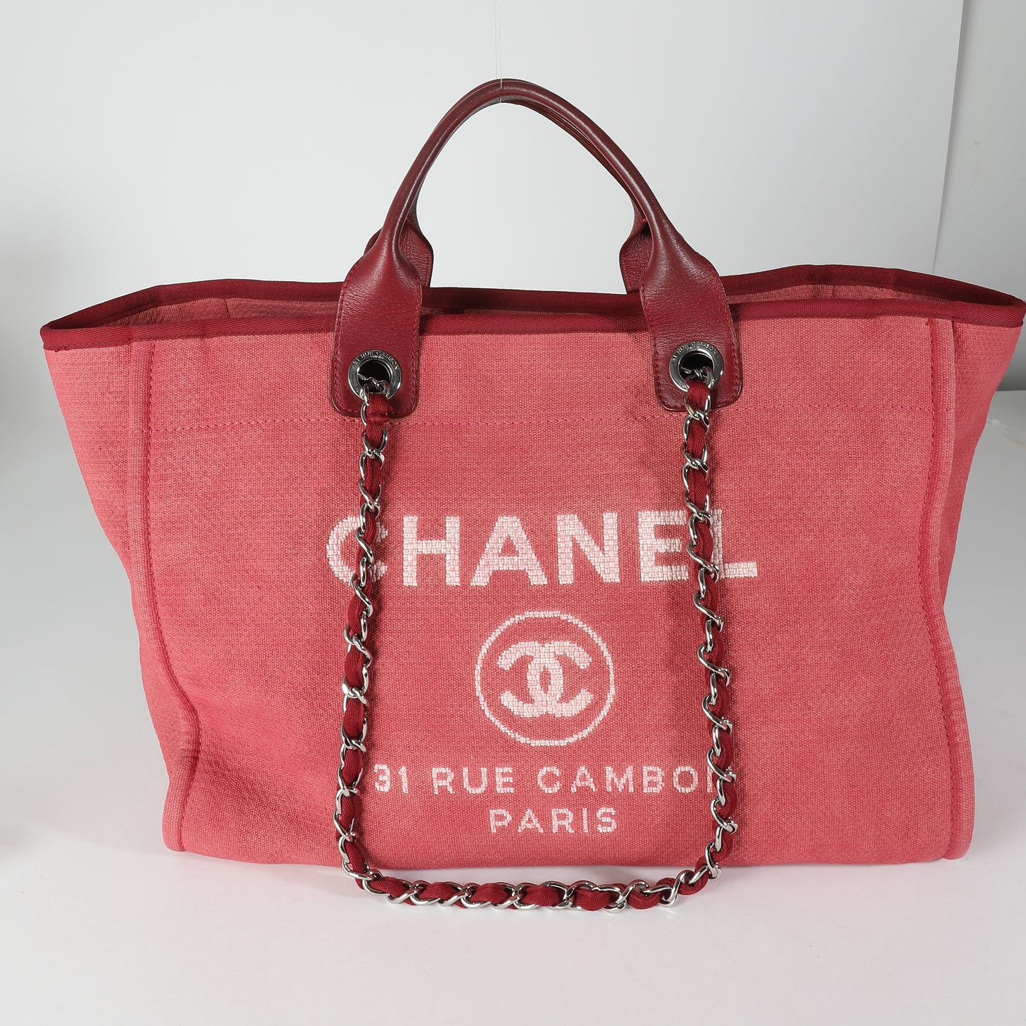 CHANEL Red Canvas Medium Deauville Tote