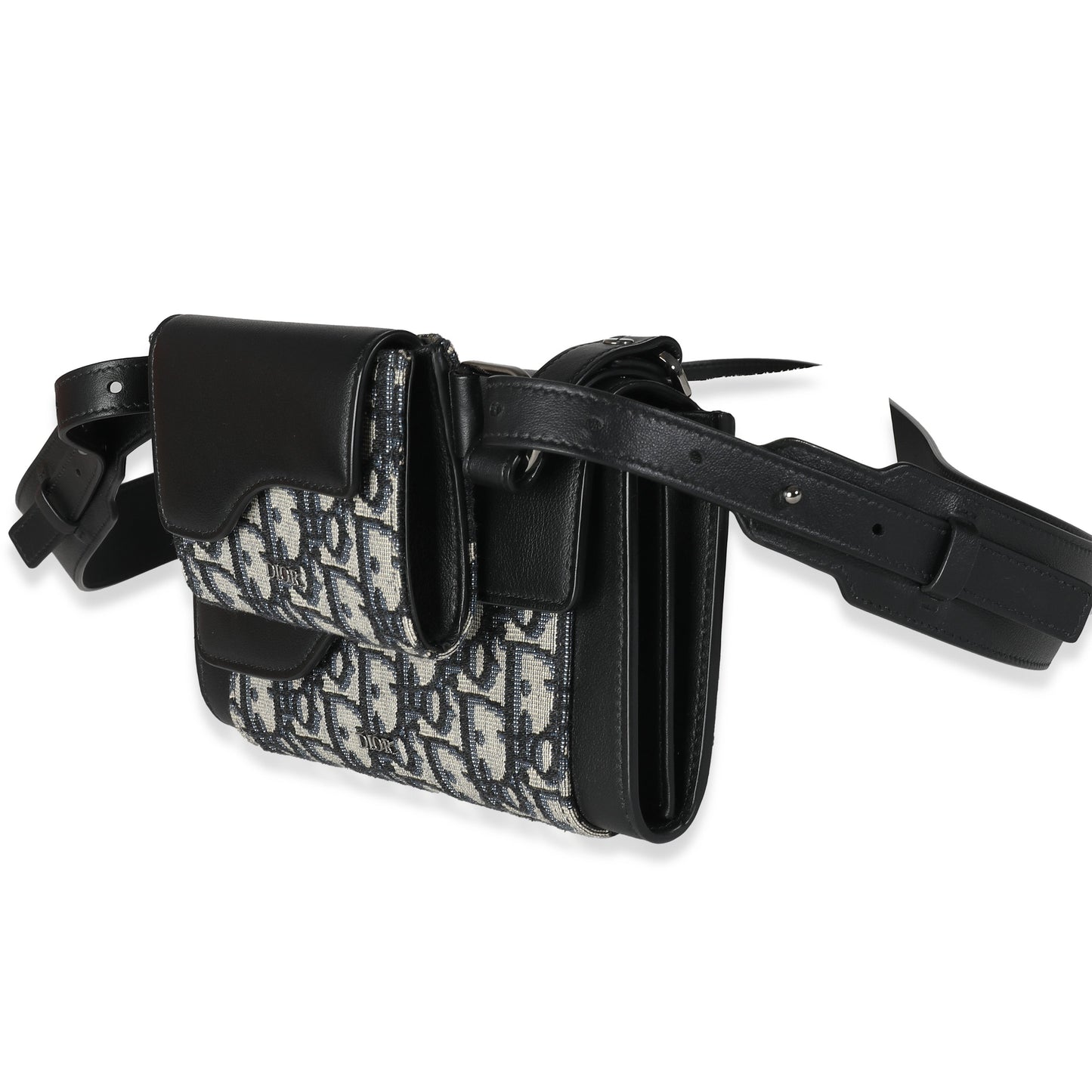 CHRISTIAN DIOR Beige Black Oblique Canvas Elite Shoulder Pouch