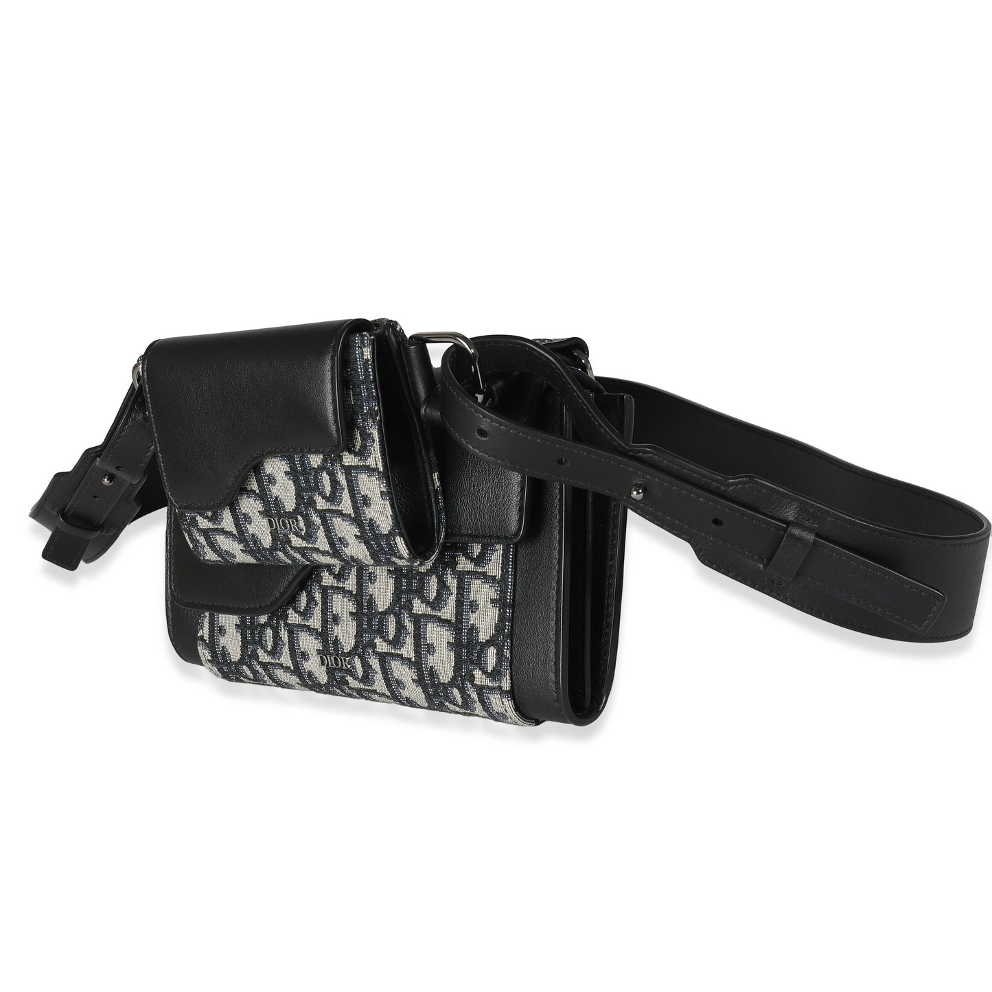 CHRISTIAN DIOR Beige Black Oblique Canvas Elite Shoulder Pouch