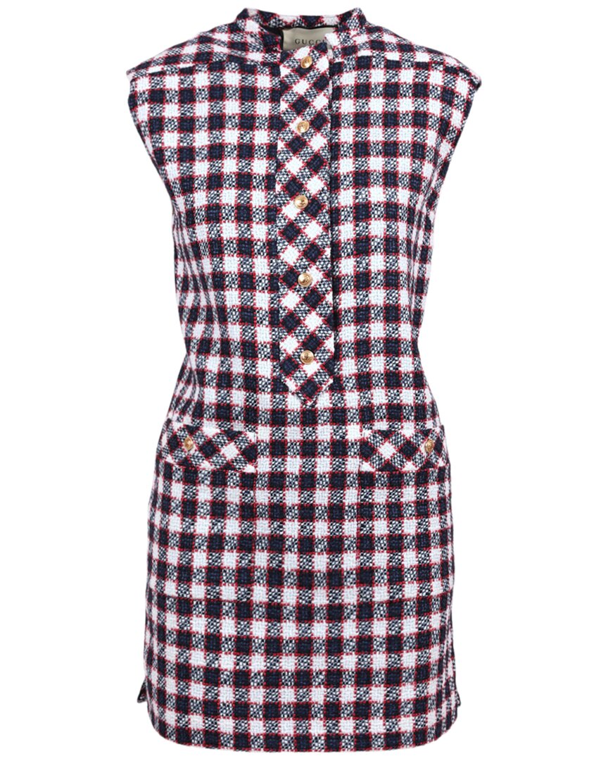 Gucci Check Tweed Tunic Dress Blue Plaid 38