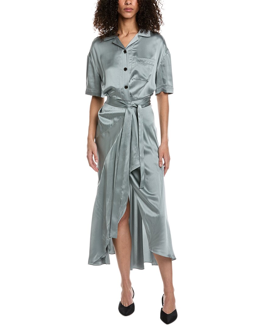 Burberry Emily Tie-Waist Silk Shirtdress 4 Blue