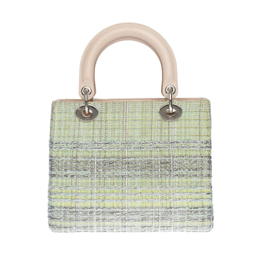Limited Edition Lady Dior MM in Green Tweed and silver threads, SHW