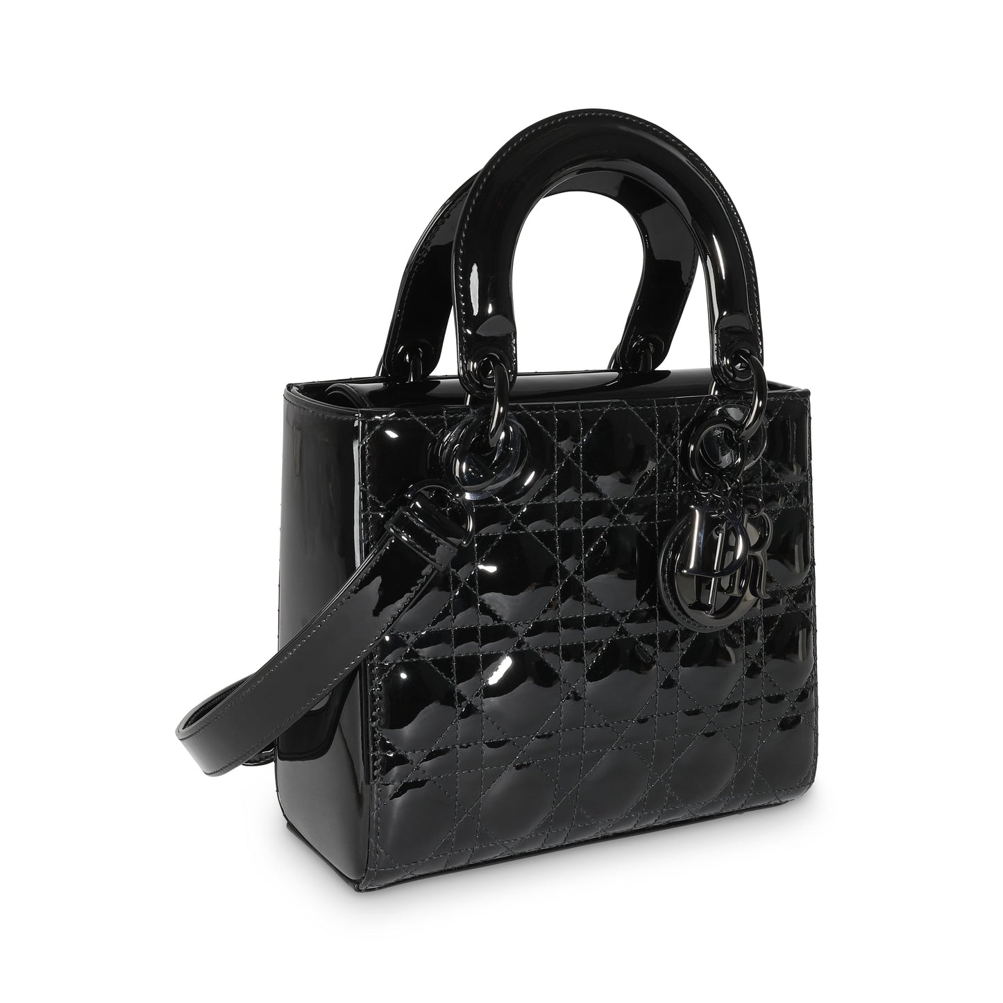 CHRISTIAN DIOR Black Ultraglossy Patent Cannage Small Lady Dior