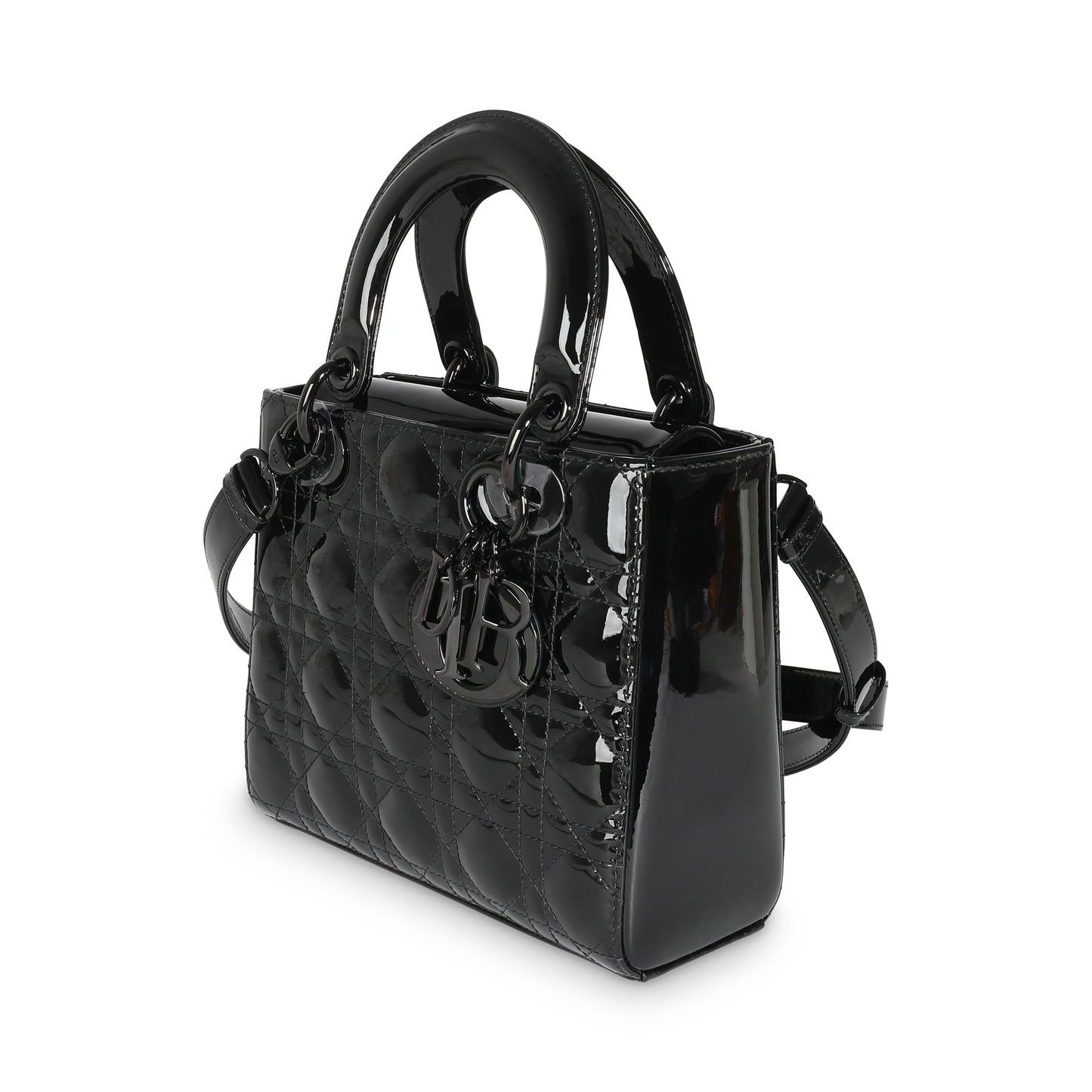 CHRISTIAN DIOR Black Ultraglossy Patent Cannage Small Lady Dior