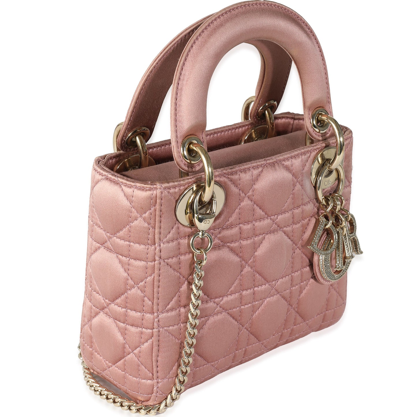 CHRISTIAN DIOR Dusty Rose Satin Cannage Crystal Mini Lady Dior