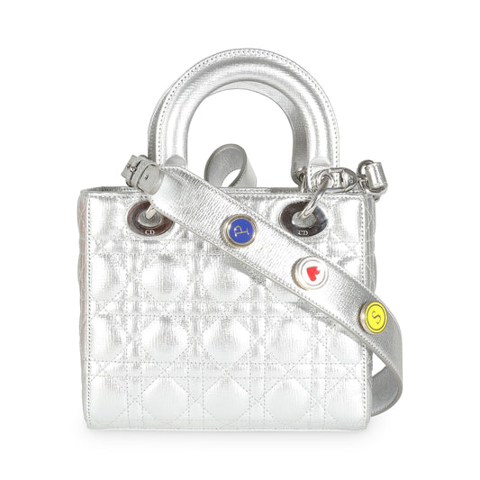 CHRISTIAN DIOR Silver Metallic Grained Calfskin Cannage My ABCDior Lady Dior
