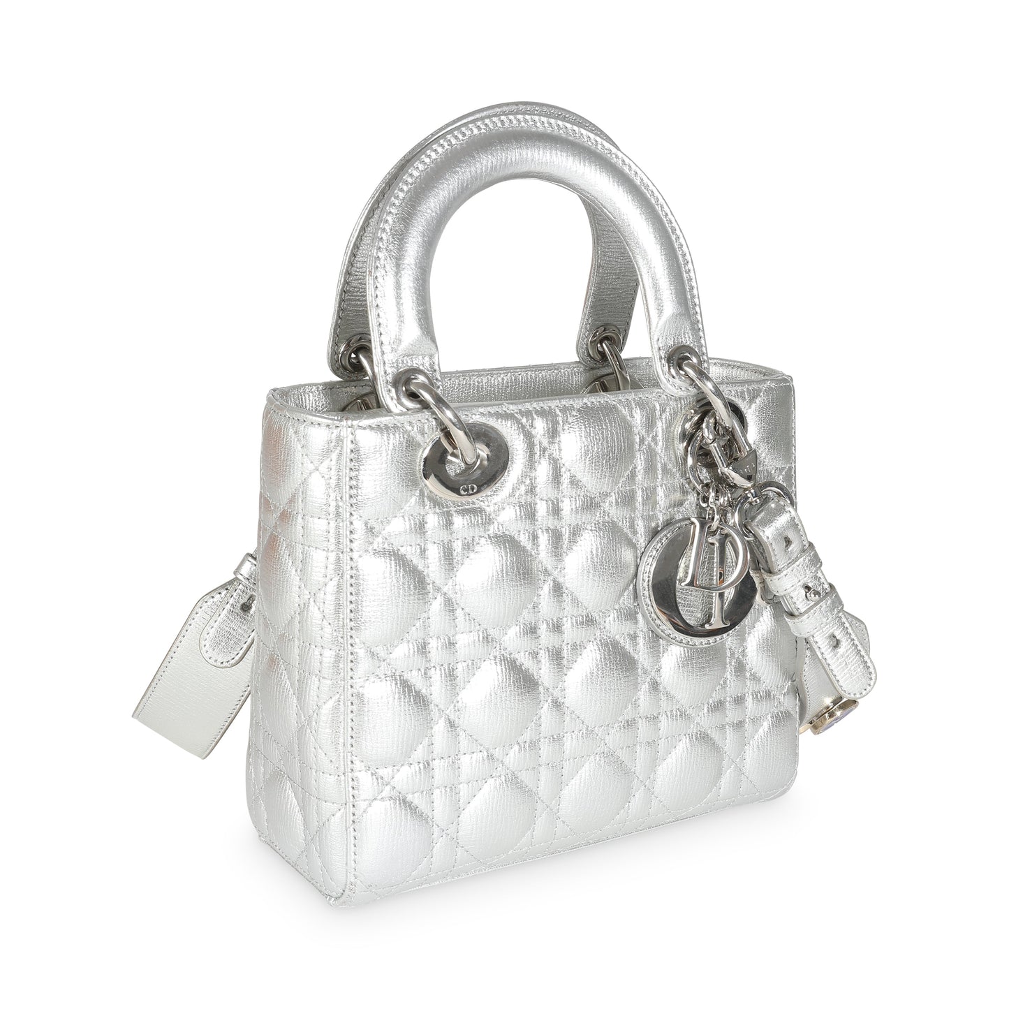 CHRISTIAN DIOR Silver Metallic Grained Calfskin Cannage My ABCDior Lady Dior