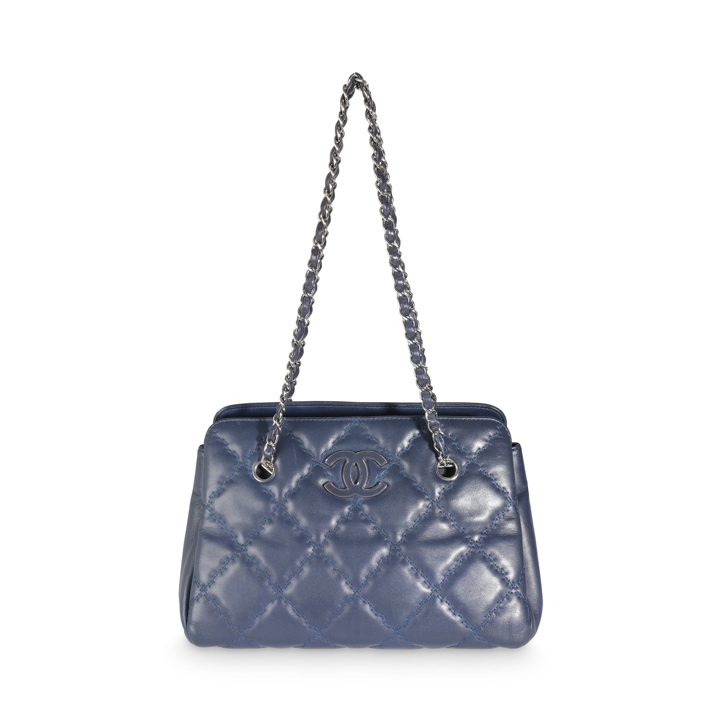 Top Quality Chanel Navy Calfskin Double Stitch Small Hamptons Tote