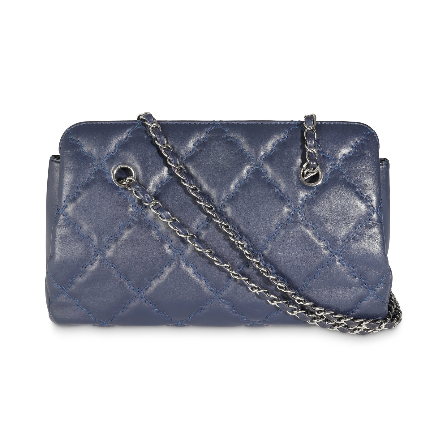 CHANEL Navy Calfskin Double Stitch Small Hamptons Tote