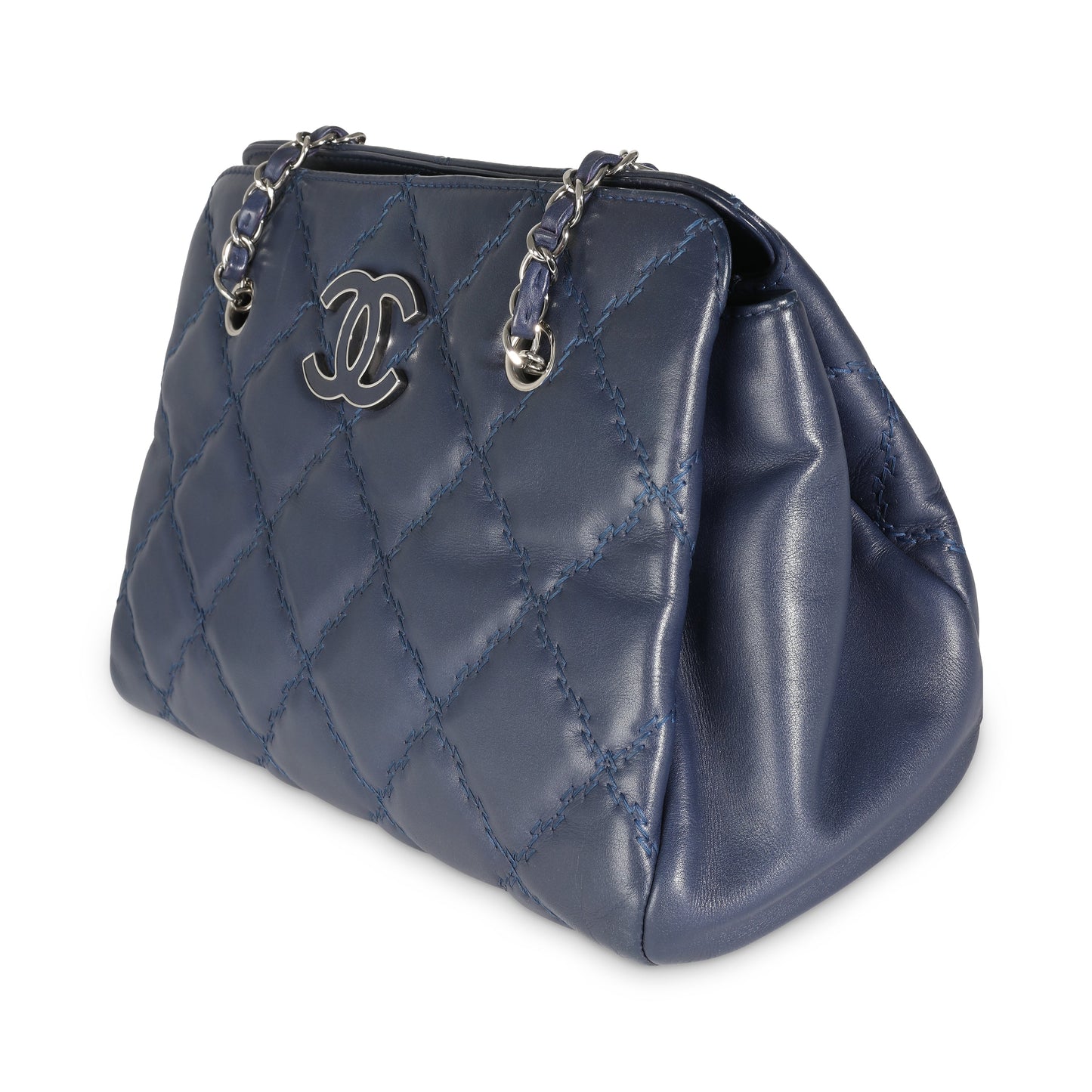CHANEL Navy Calfskin Double Stitch Small Hamptons Tote