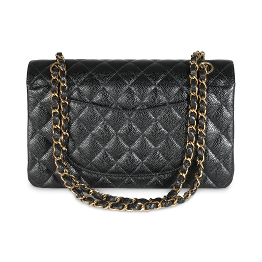 CHANEL 24K Black Quilted Caviar Medium Classic Double Flap Bag