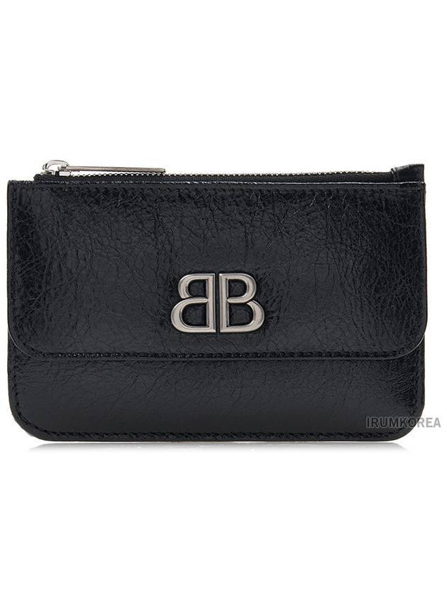 Luxury Balenciaga  BB Logo Zipper Card Wallet Black