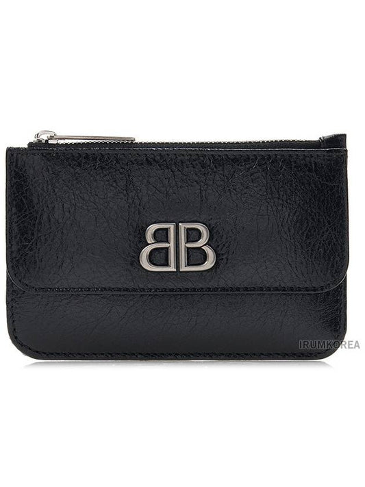 Luxury Balenciaga  BB Logo Zipper Card Wallet Black