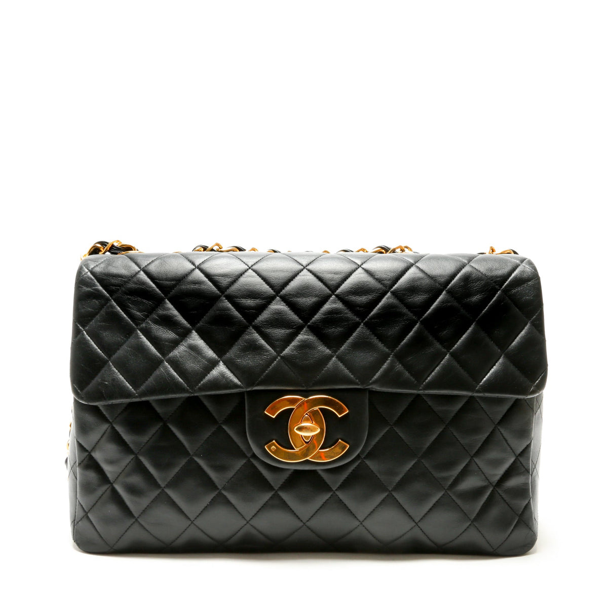 Chanel Vintage Classic Jumbo XL Single Flap - Black Lambskin w/Gold