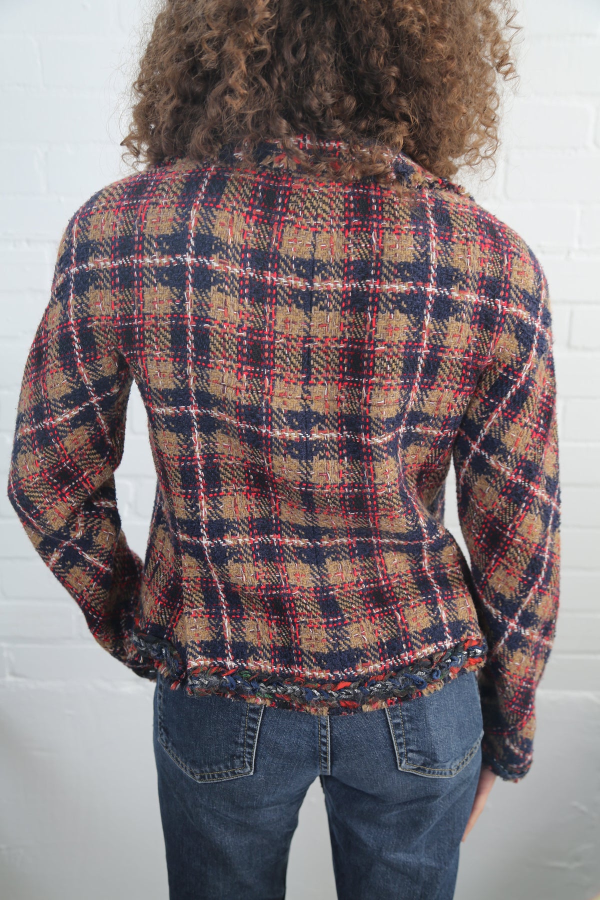 Tweed Jacket Plaid Pattern Brown Multi