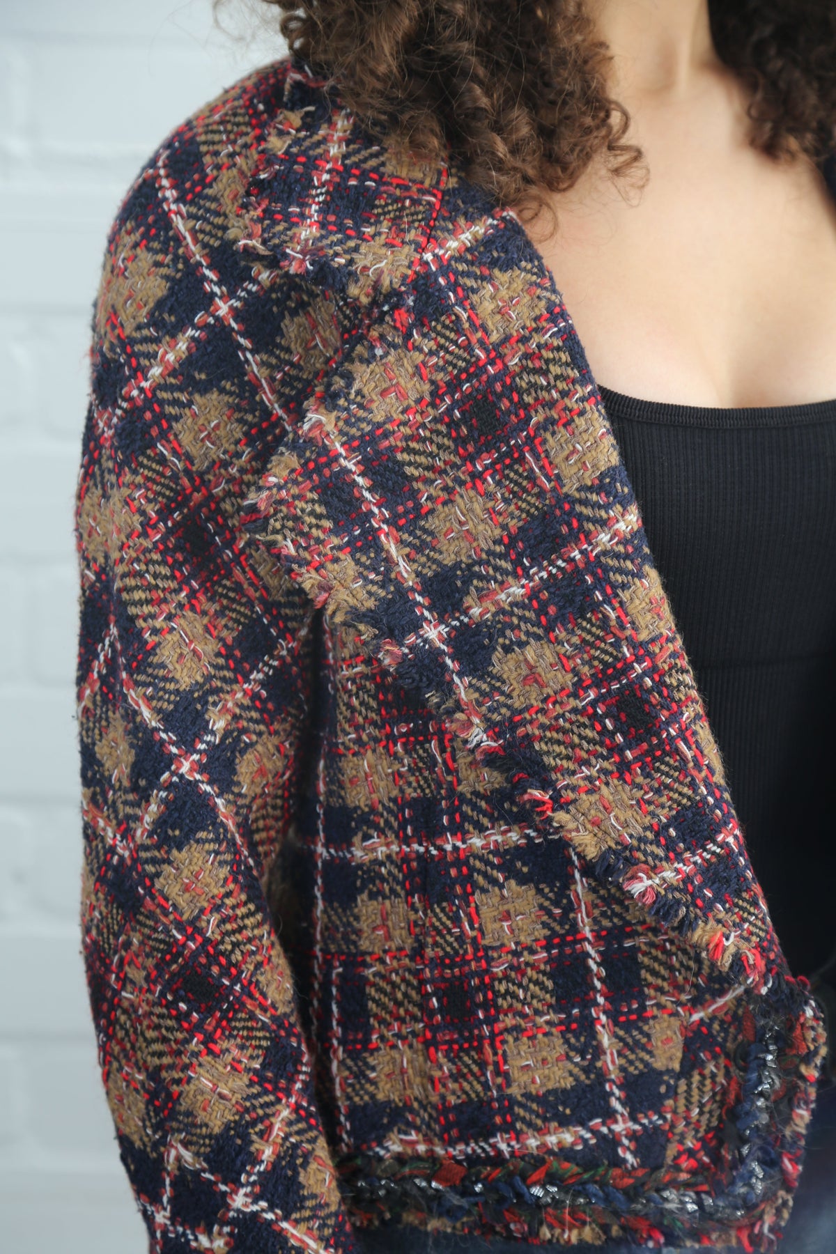Tweed Jacket Plaid Pattern Brown Multi