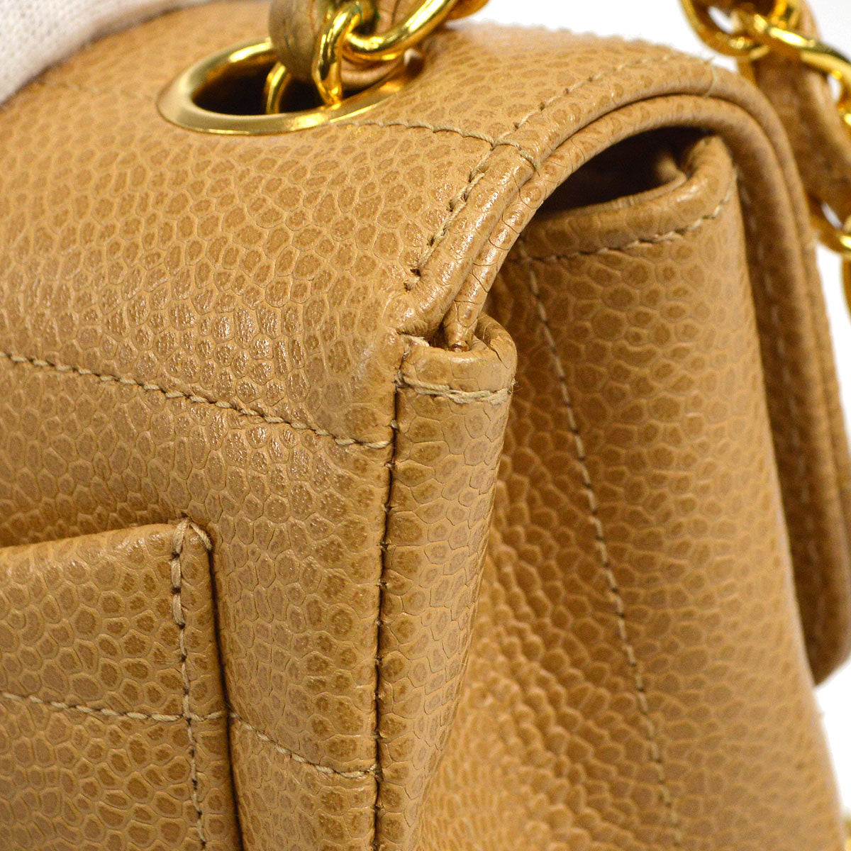 Chanel 1994-1996 Horizontal Stitch Classic Square Flap Mini 17 Beige Caviar