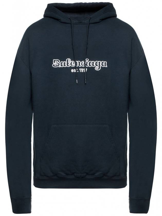 Luxury Balenciaga  Embroidered Logo Hoodie Navy