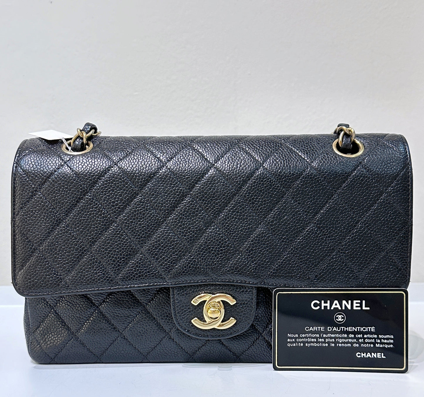 CHANEL Classic Double Flap Medium Shoulder Bag Black Caviar 24k