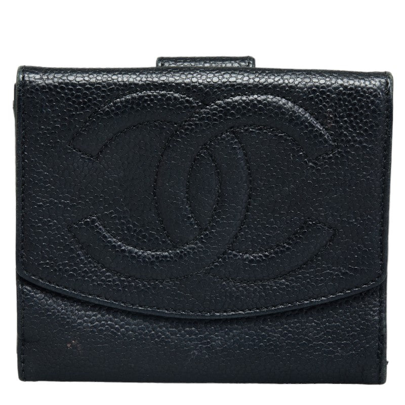 Chanel Coco Double Fed Wallet Compact Wallet Black Leather  Chanel