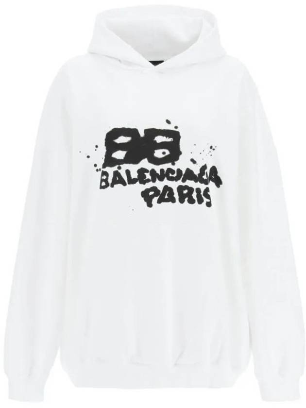 Luxury Balenciaga  BB Icon Logo Large Fit Hoodie White