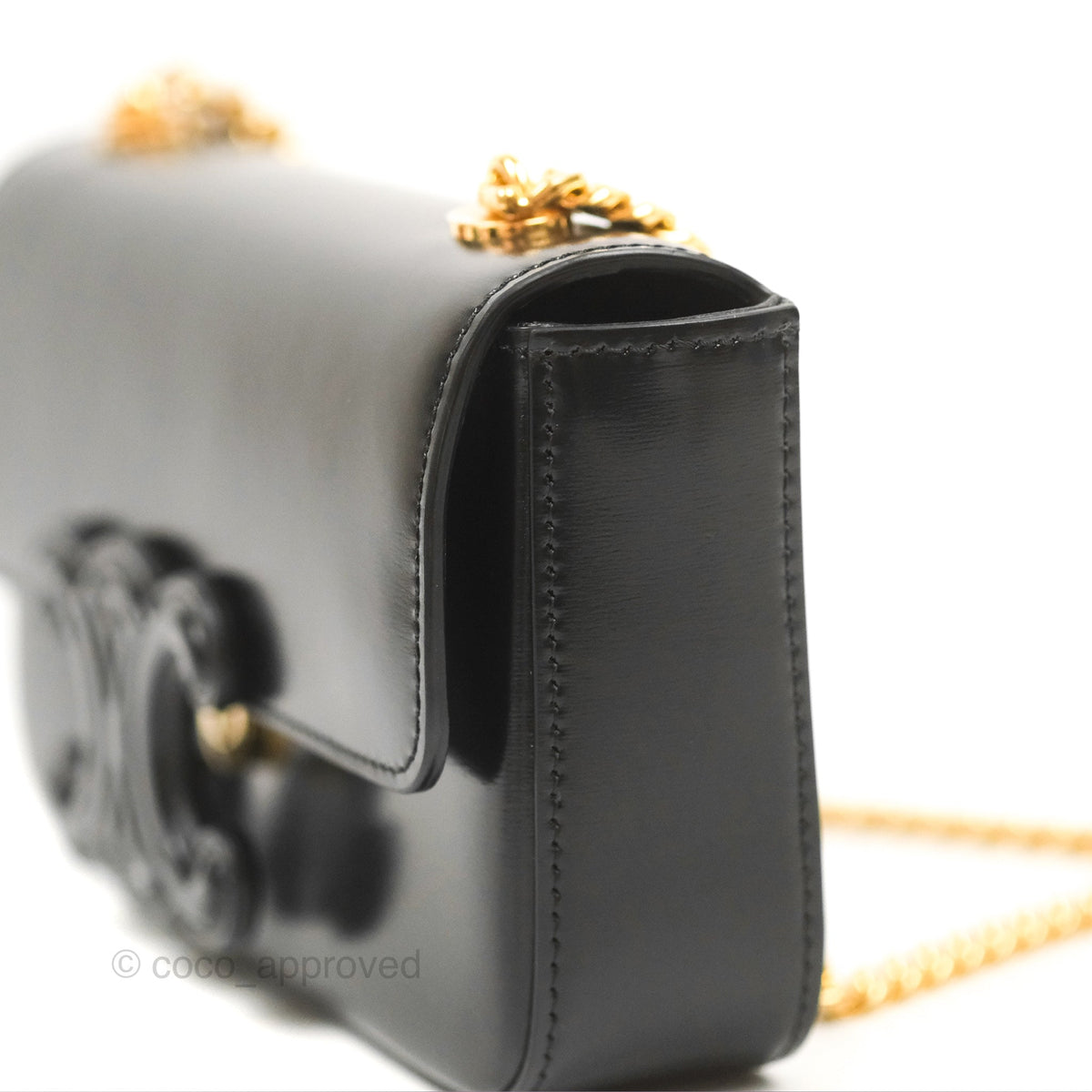 Celine Triomphe Chain Shoulder Bag Black Shiny Calfskin