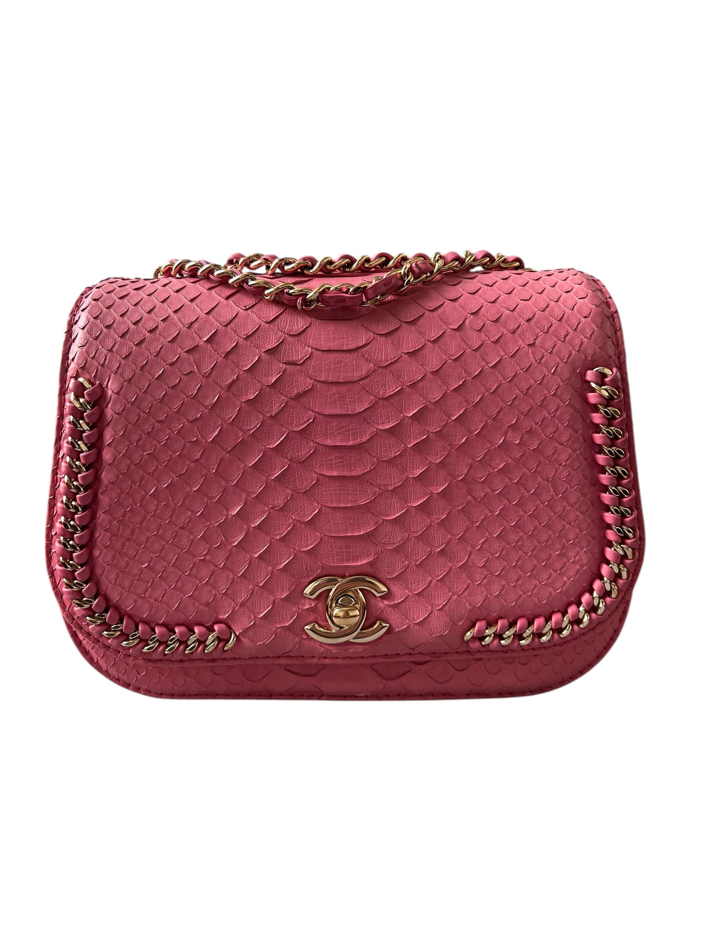 Chanel Braid Around Python Flap Pink GHW SYCYR188
