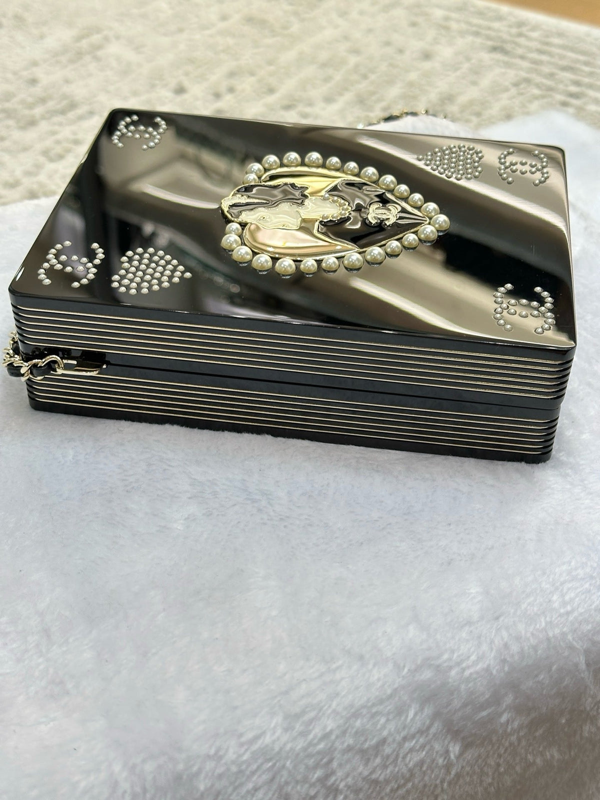 Chanel Plexiglass Pearl Playing Card Casino Minaudiere Clutch Black GHW