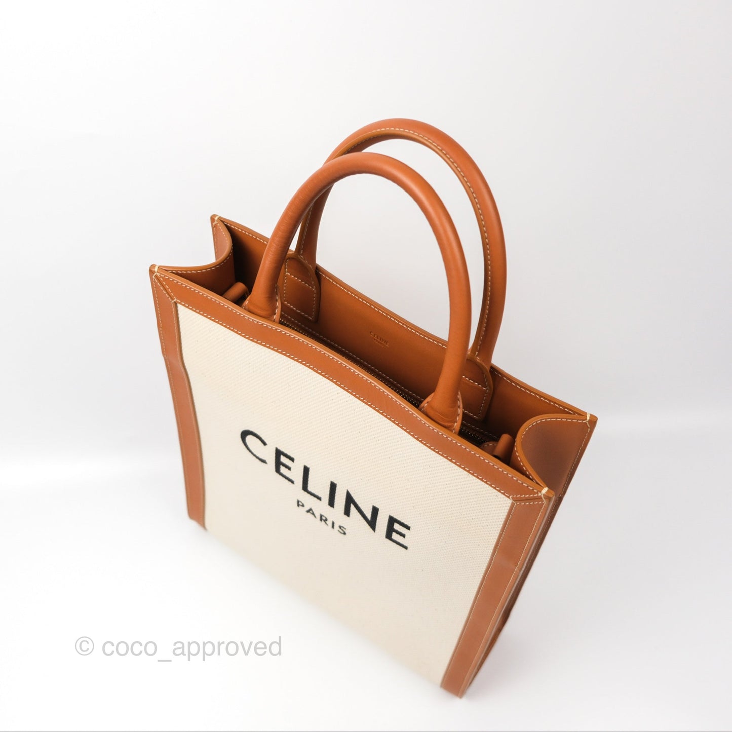 Celine Small Vertical Cabas Tote With Celine Print Natural/Tan