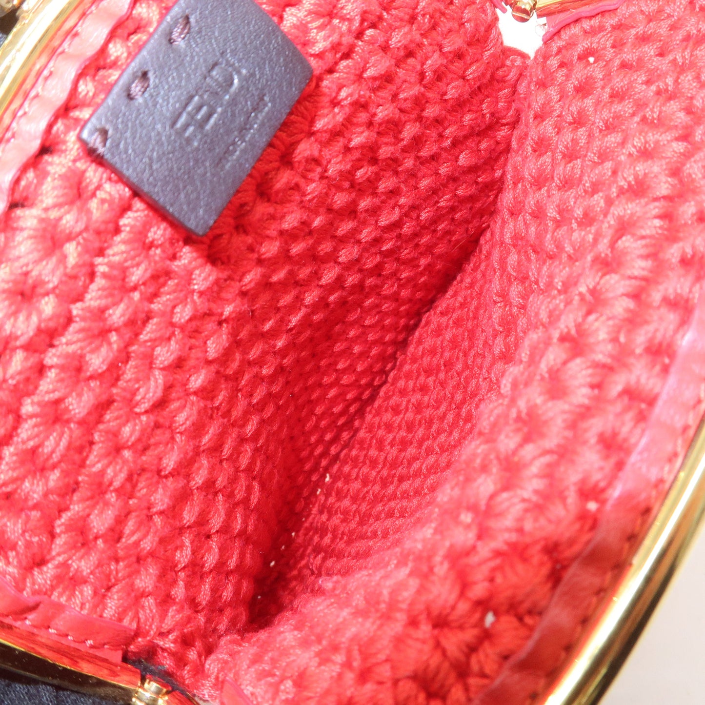 FENDI Baguette Knit Cell Phone Case Shoulder Bag Red 7AR966