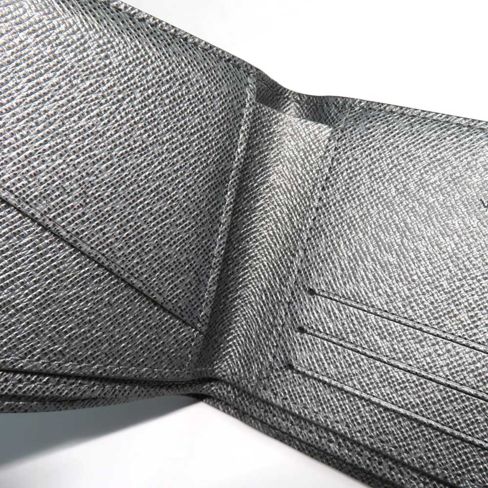 Louis Vuitton Portefolio Multipur M30843  Monogram Taiga Double Fold Wallet Silver Gr Card Compact Coinless Leather Mens Unisex