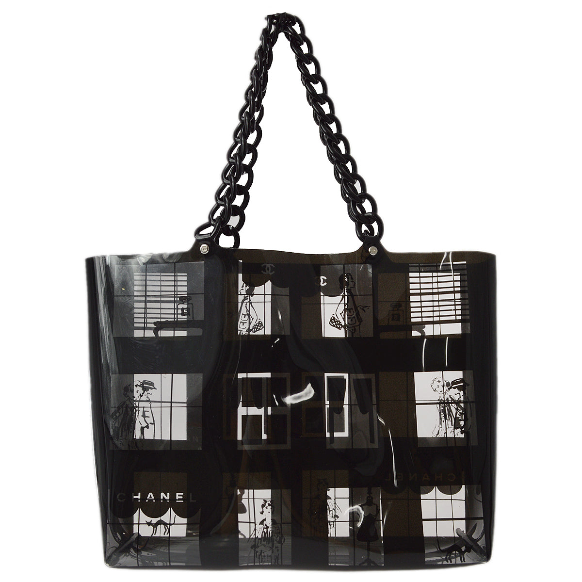 Chanel Black Vinyl Windows Line Tote Handbag
