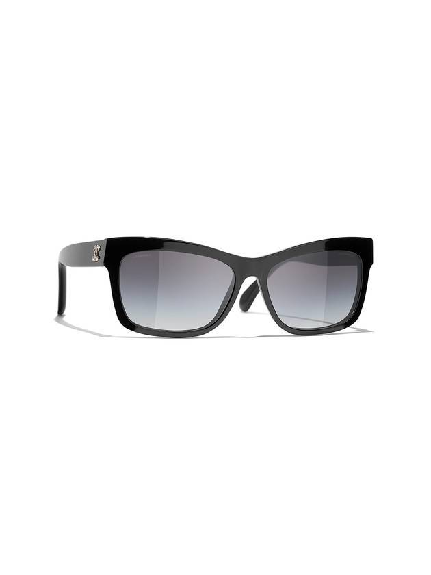 Eyewear CC Logo Cubic Crystal Rectangular Sunglasses Black Chanel