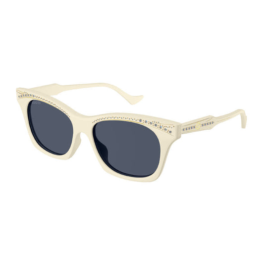 Gucci Sunglasses Square Full Rim, Ivory with Stones Frame and Blue Lens GG1299S004
