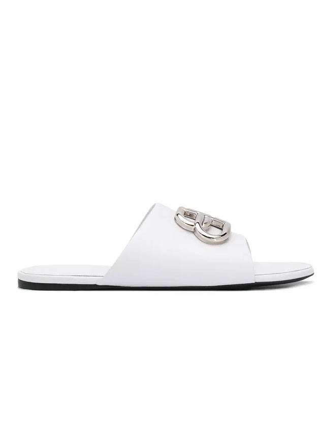 Luxury Balenciaga  Silver BB Logo Slippers White