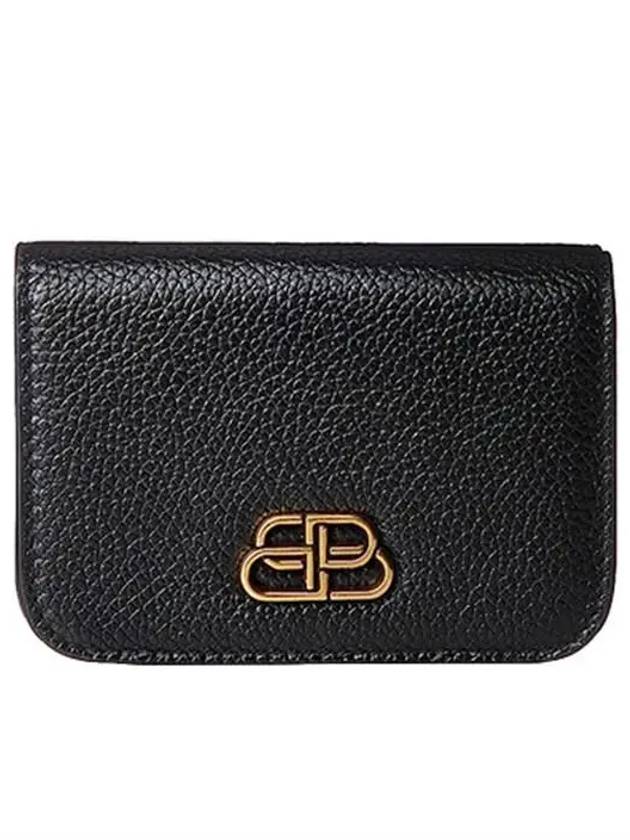 Luxury Balenciaga  Gold BB Logo Half Wallet Black