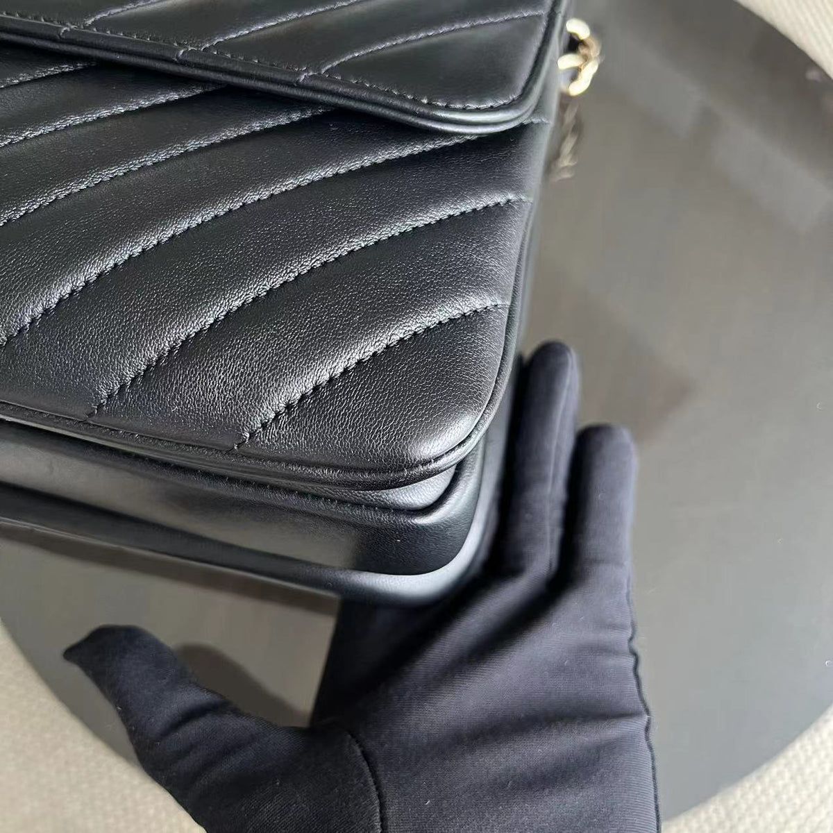 Trendy CC Small 25CM Chevron Lambskin Black Golden Hardware Series 26