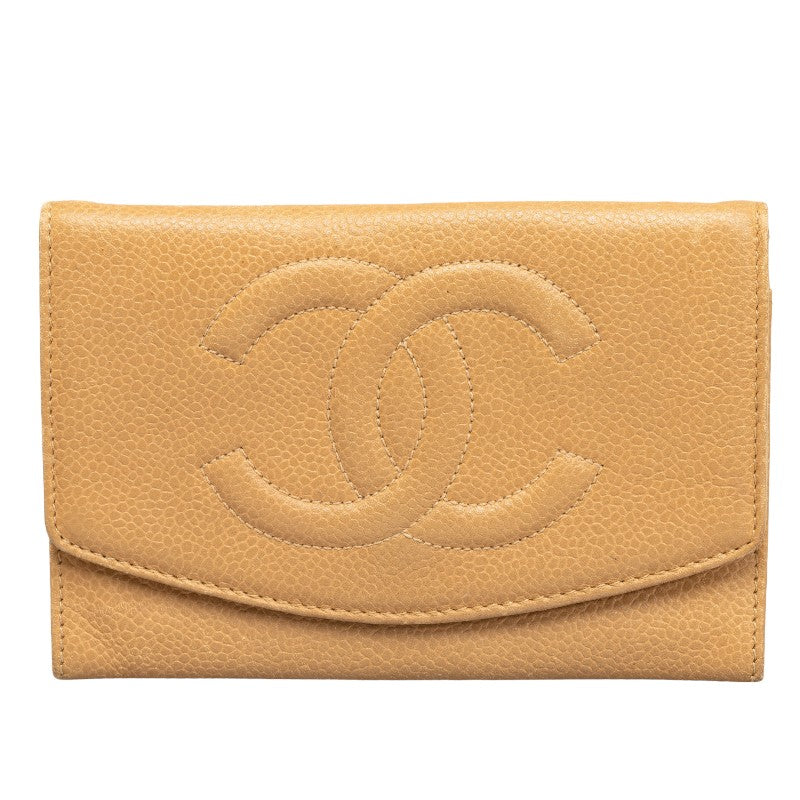 Chanel Cocomark Double Folded Wallet Beige Caviar   Chanel